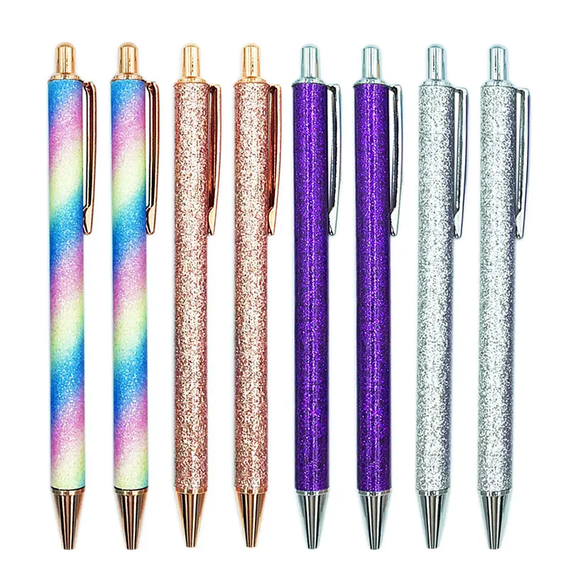 

100Pcs Glitter Sequin Metal Pen 1.0mm Blue Black Refill Rod Retractable Ballpoint Pen for School Office Stationery Gift