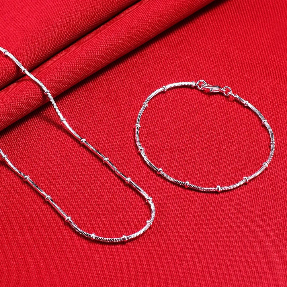 925 Sterling Silver Fine Classic Beads Snake Bone Chain Bracelets Neckalce Jewelry Sets for Women Man Fashion Party Wedding
925 Sterling Silver Fine Classic Beads Snake Bone Chain Bracelets Neckalce Jewelry Sets for Women Man Fashion Party Wedding