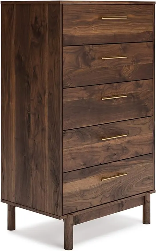 

Signature Design by Ashley Calverson Contemporary 5 Drawer Chest of Smooth-Gliding Drawers and Safety Stop, Dark Brown