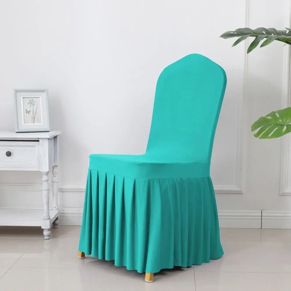 

Однотонные плиссированные чехлы на стулья с юбкой, несколько цветов, эластичный плотный чехол на сиденье, мягкая подушка на стул для отеля