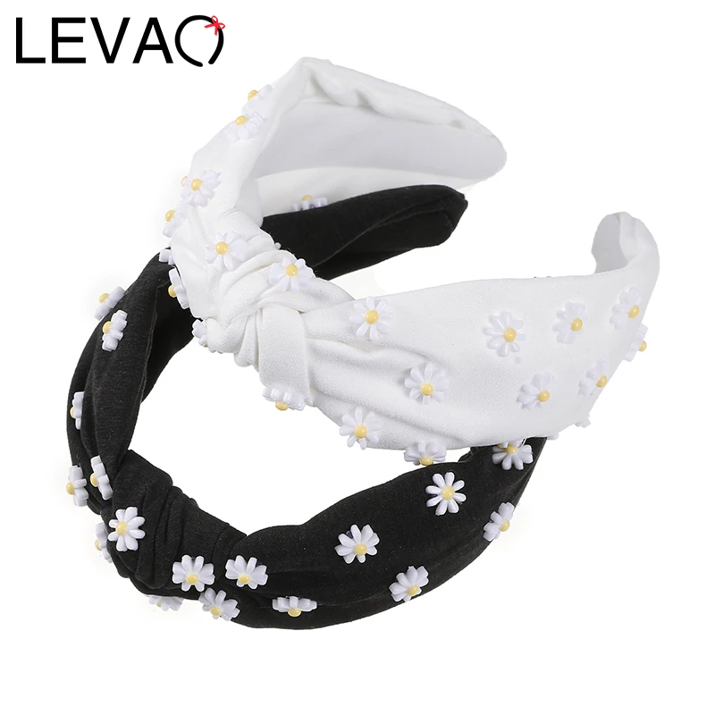

LEVAO Fabric Knotted Flower Headband Hairbands Black Wide Hair Hoops Bezel Headbands Women Fashion Hair Accessories Headwear