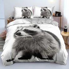 

3D Cute Animal Raccoon Pattern Comforter Cover Set Quality Bed Set Pillowcases White Bedclothes Retain Softness Queen King Sizes