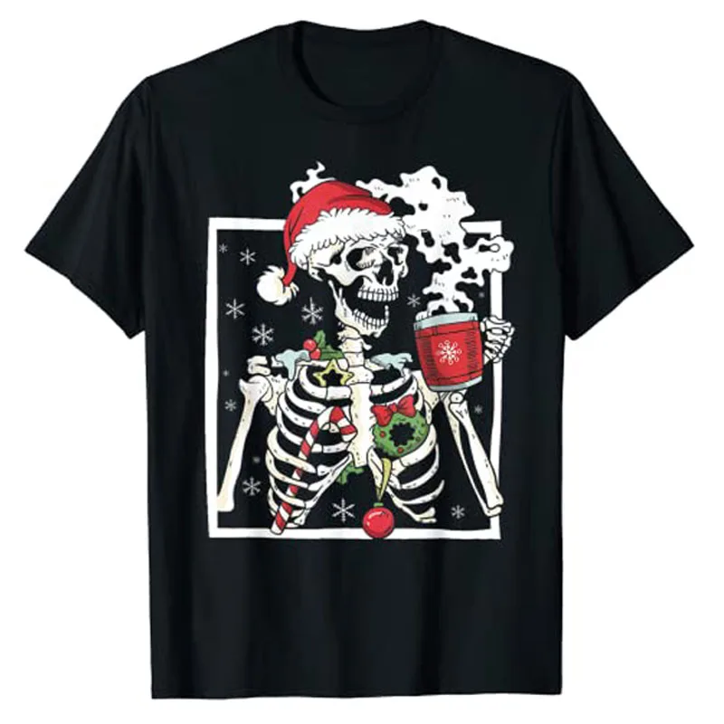 Christmas Skeleton with Smiling Skull Drinking Coffee Latte T-Shirt Xmas Costume Women Aesthetic Clothing Funny Graphic Tee Gift
Christmas Skeleton with Smiling Skull Drinking Coffee Latte T-Shirt Xmas Costume Women Aesthetic Clothing Funny Graphic Tee Gift