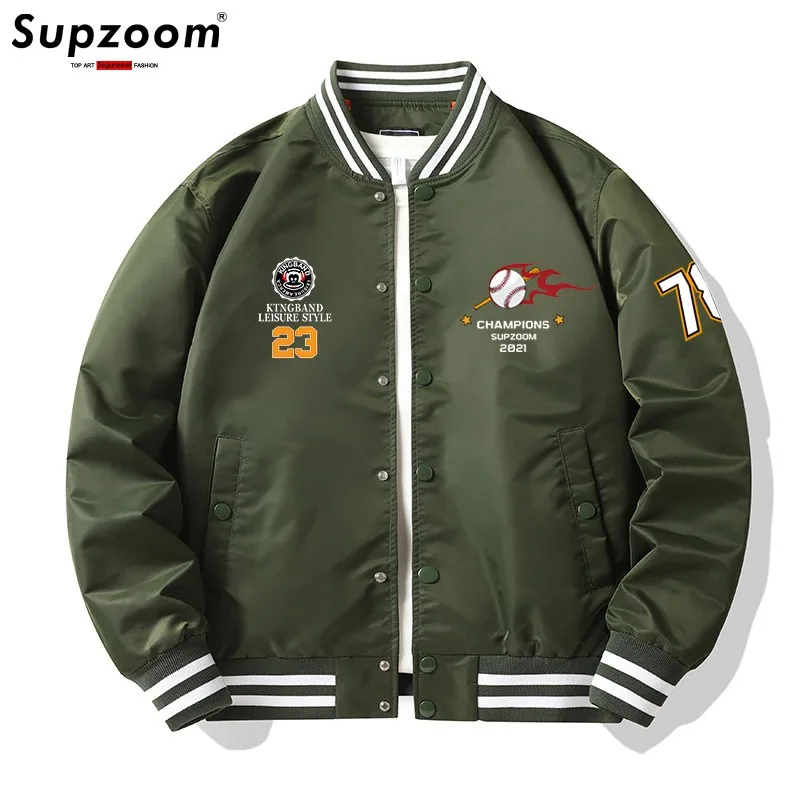 

Supzoom New Arrival Rib Sleeve Top Fashion Single Breasted Casual Pilot Ins Loose Print Cardigan Coat Bomber Baseball Jacket