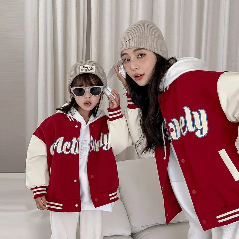 

Family Winter Warm Bomber Jacket Fashion Korean Dad and Daughter Thick Baseball Coat Mom Son Clothes Children Corduroy Pant Sets