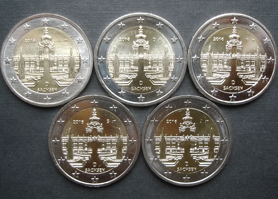

Germany 2016 Commemorative Coin Zwingge Palace in Saxony State Adfgj Standard Five Pieces 2 Euro UNC Brand New