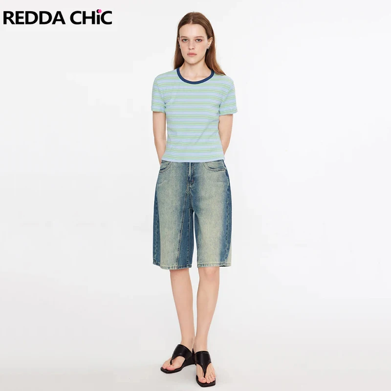 

Винтажные синие джинсовые шорты REDDACHiC Y2k, женские летние свободные повседневные мешковатые шорты с высокой талией и градиентом, короткие шорты с широкими штанинами в Корейском стиле