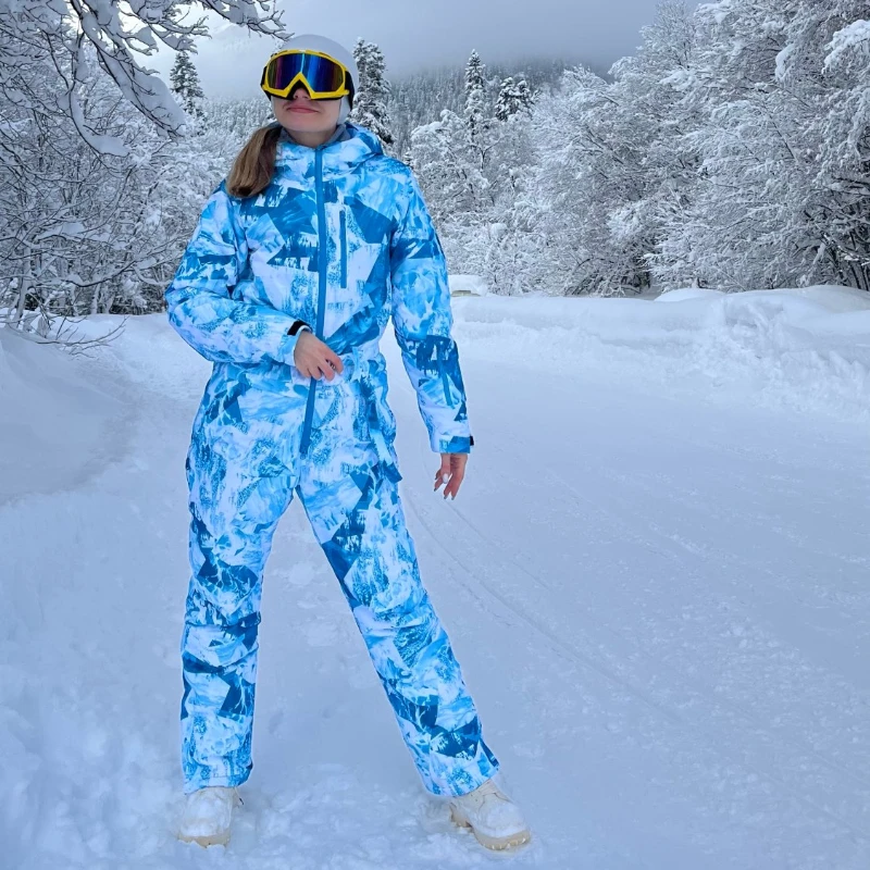 

2024 лыжные костюмы, Женская цельная лыжная одежда, открытый спортивный комбинезон для сноуборда, зимние теплые водонепроницаемые комбинезоны, новый комплект с капюшоном