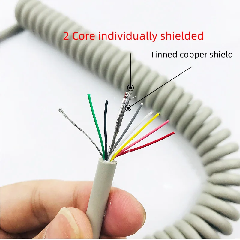 

9Core 26AWG 0.15mm2 Gray Spring Spiral Cable Telescopic Wire Stretch 2Core individually shield Stretchable Wire Shrinkable Cable