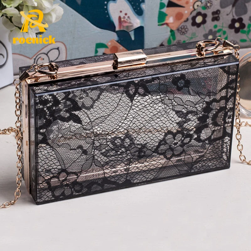 

ROENICK Women 2022 Trendy Transparent Pattern Evening Bags Chain Messenger Acrylic Dinner Clutch Banquet Party Cosmetic Handbags
