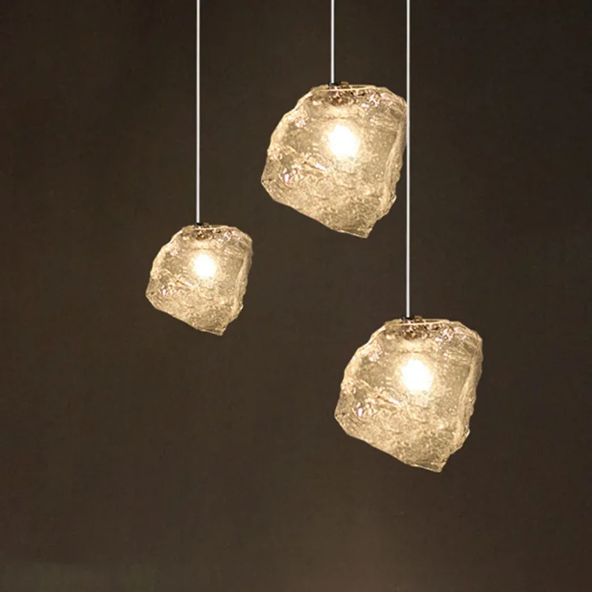 

Nordic Ice cube glass suspension luminaire modern creative clear glass G4 led dinning lamp bar restaurant hanging light fixture