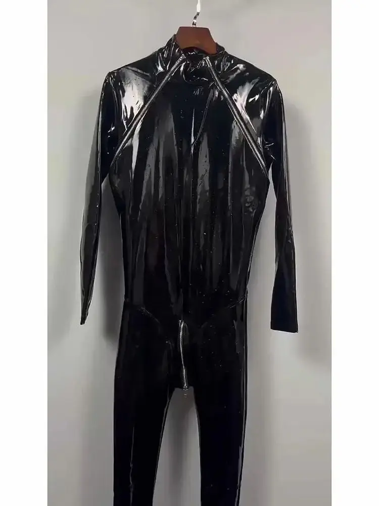 

2 Zipper Wet Look PVC Catsuit Catsuit Bodystocking Shiny PU Leather Open Crotch Bodysuit Tights Sexy Leotard Conjoined Jumpsuit