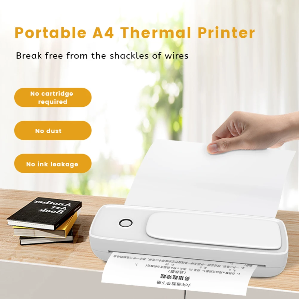 

A4 Portable Thermal Printer Supports 8.26"x11.69" A4 Thermal Paper Wireless Mobile Travel Printer Inkless Pocket Laptop Printer