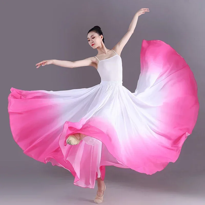 

Элегантная градиентная балетная юбка, женская шифоновая Длинная Одежда для танцев, костюм для классических танцев на 360 градусов, юбка для выступлений и тренировок