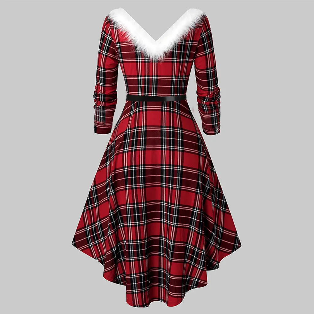 Plus Size Women Plaid Patchwork Faux Plush V Collar Long Sleeve Dresses 2023 New Harajuku Vintage Irregularity Knee-Length Dress
Plus Size Women Plaid Patchwork Faux Plush V Collar Long Sleeve Dresses 2023 New Harajuku Vintage Irregularity Knee-Length Dress