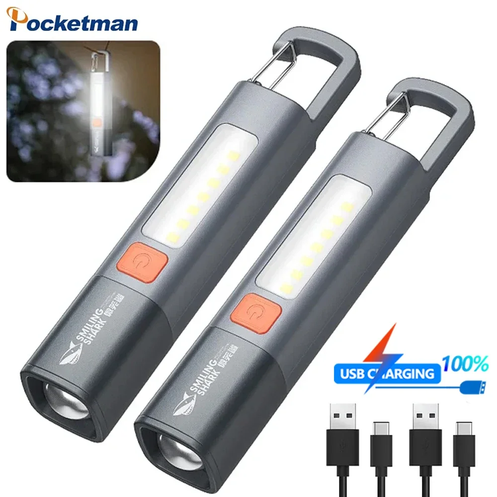 

Powerful LED+COB Flashlight USB Rechargeable Flashlights Zoomable Torch Outdoor Waterproof Flashlight Emergency Light