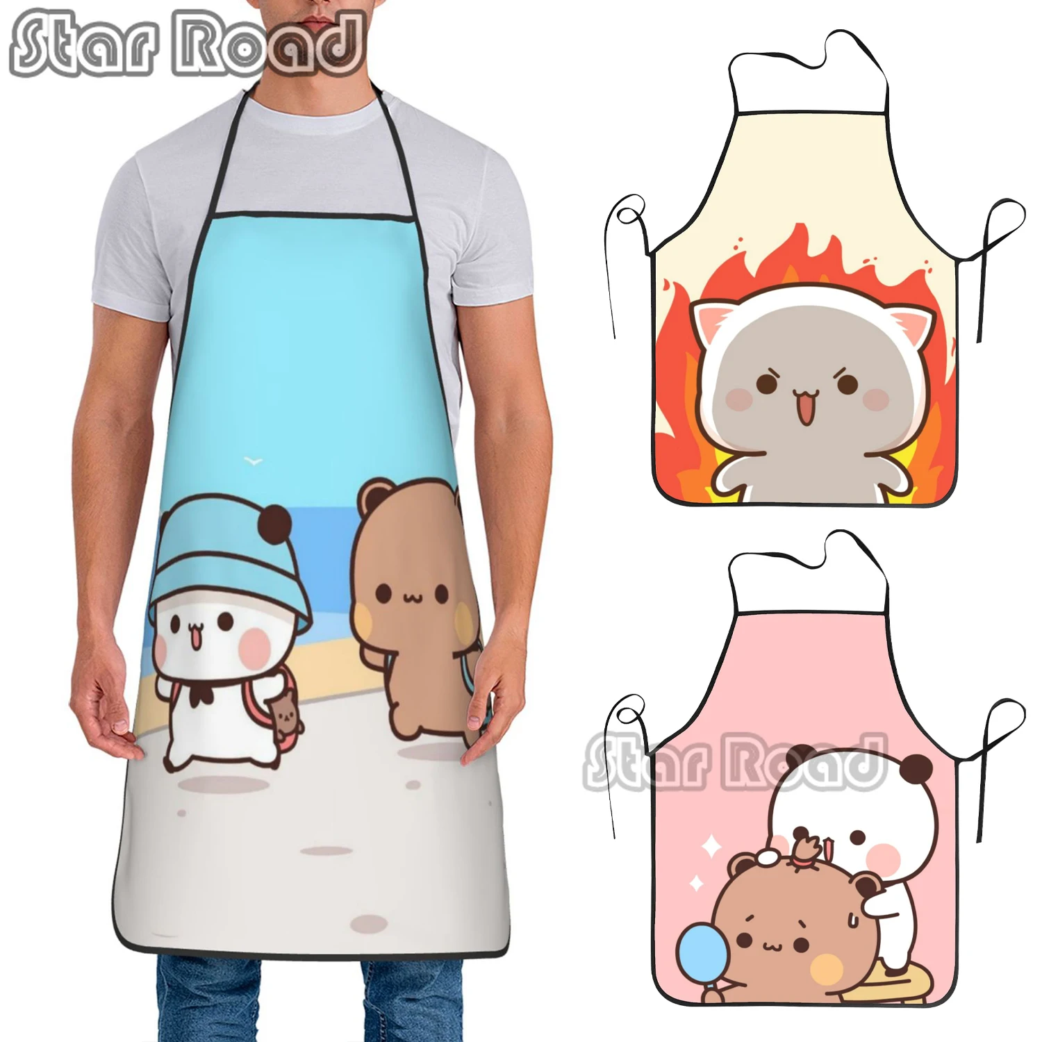 

Unisex Funny Cooking Master Goma Peach Bib Apron Adult Women Men Chef Tablier Cuisine for Cooking Kitchen Mochi Cat Baking