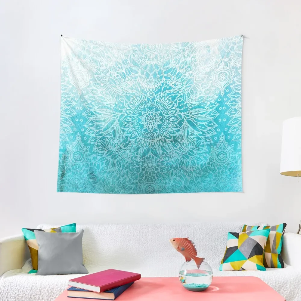 

Fade to Teal - watercolor + doodle Tapestry Decorative Wall Mural Room Aesthetic Decor Carpet Wall Tapestry