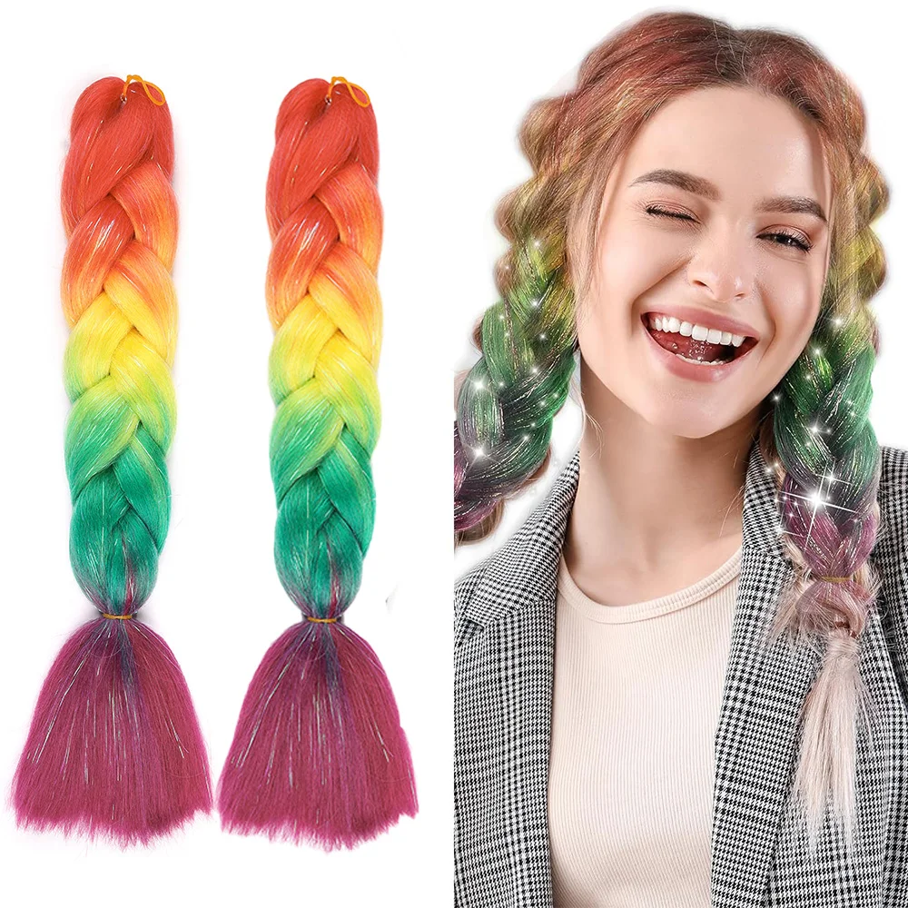 

Upgraded Ombre Braiding Hair with Hair Extension Tinsel Mashup Colorful Synthetic Braiding 3 Tone for Women Hair Accessories