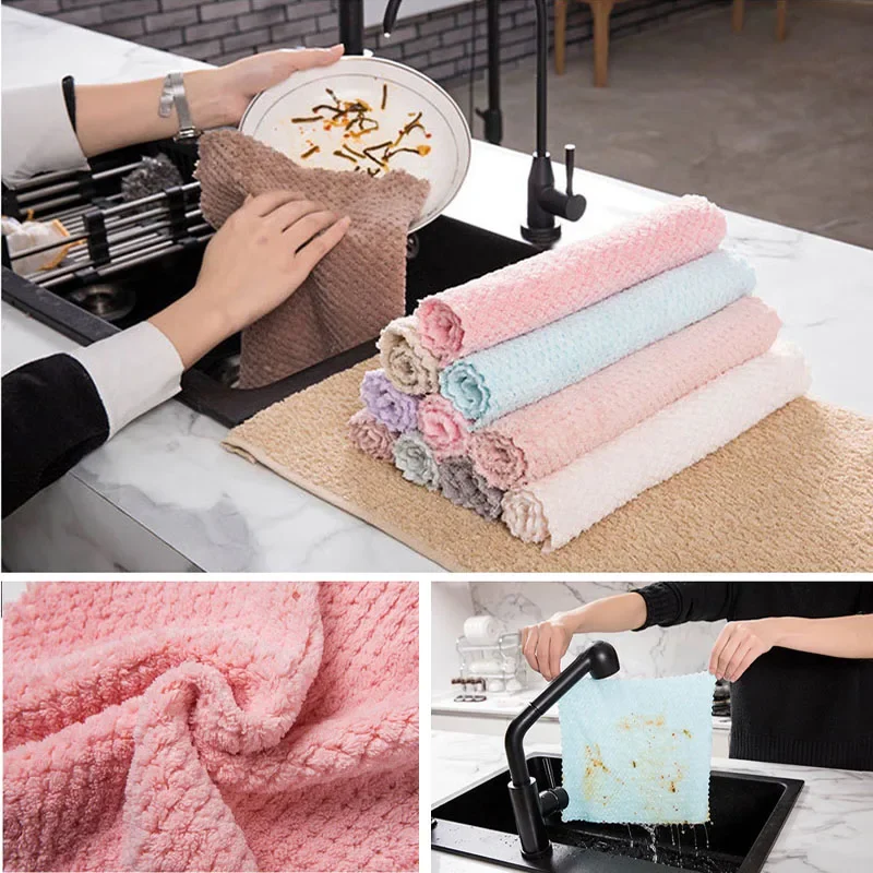 

2/4/8pcs Absorbent Microfiber Kitchen Towels Soft Dish Cloth Anti-grease Wipping Rags Non-stick Oil Household Cleaning Towel