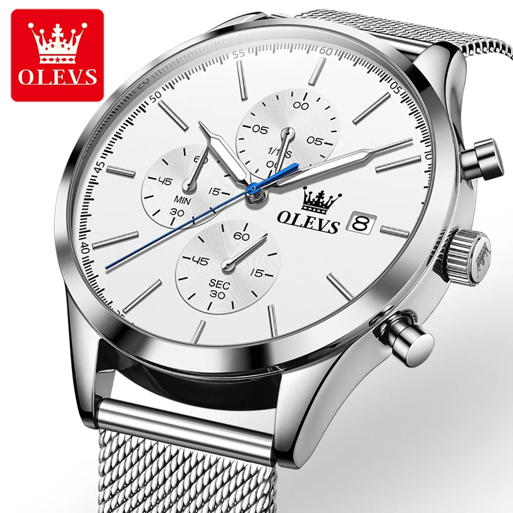 

Olves Men Quartz Wristwatches For Men'S Business Waterproof Chronograph Luminous Watch Male Staniless Steel Band Hand Luxu Clock
