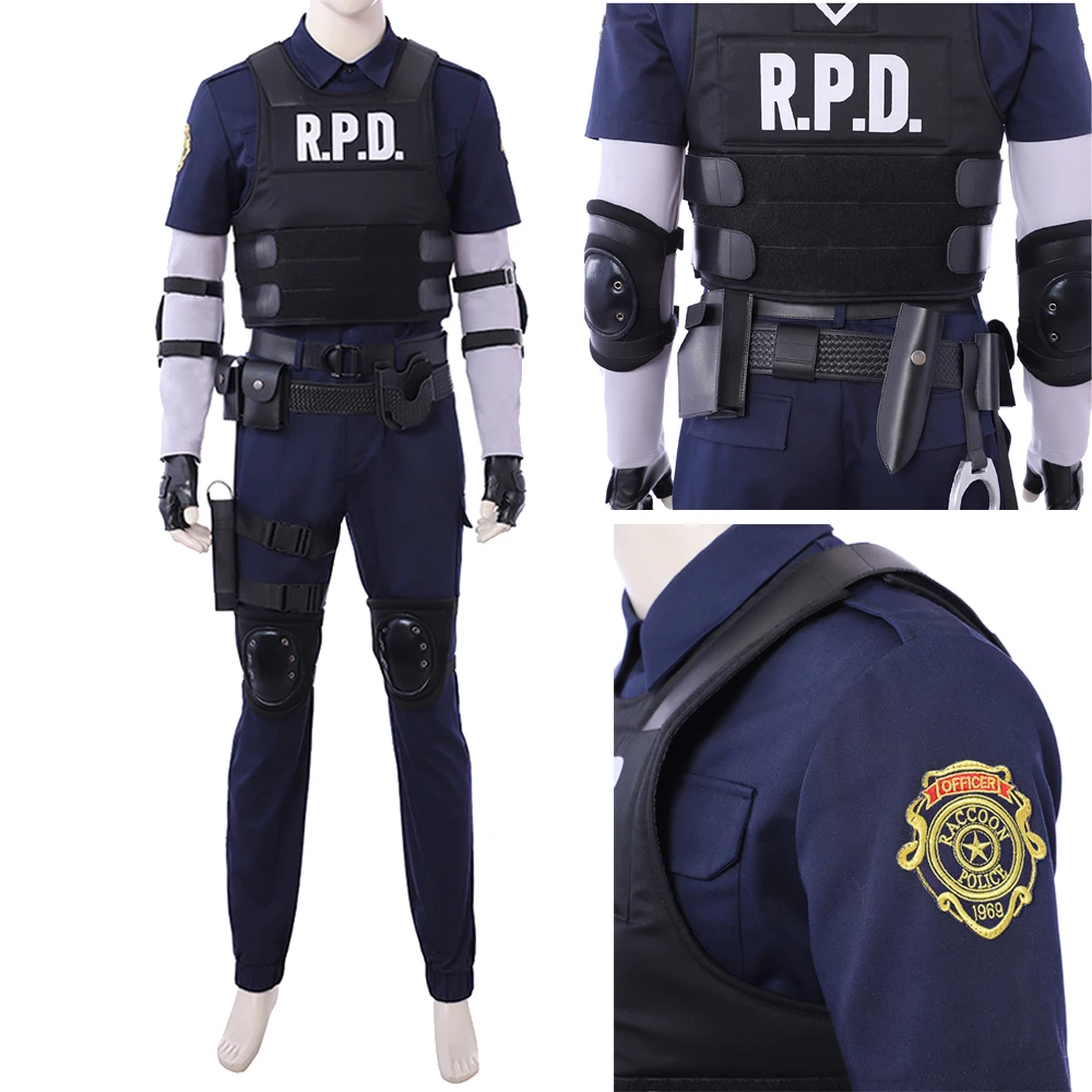 

Костюм для косплея Леона Скотта из игры «RE 2», костюм офицера полиции для Хэллоуина с аксессуарами для взрослых мужчин