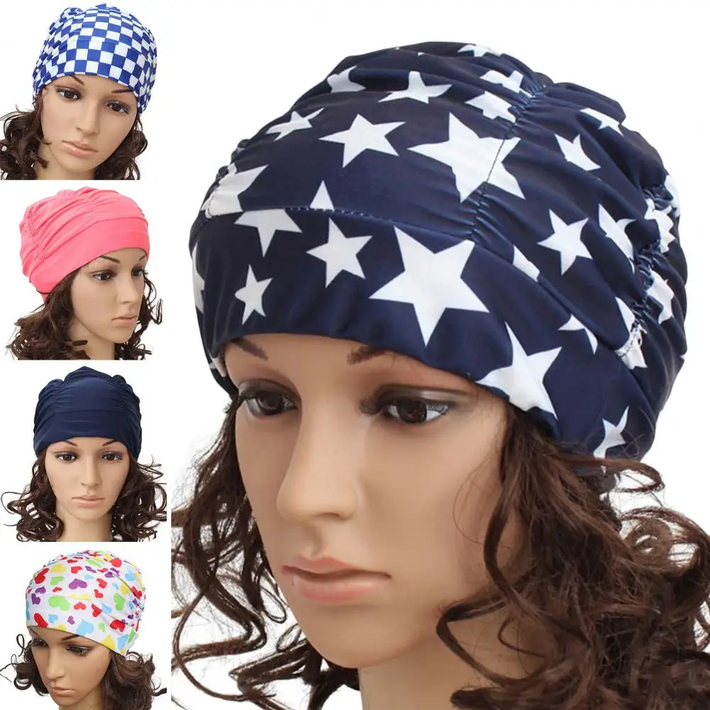 

Women Swimming Caps Swim Bathing Hat Quick Dry Waterproof Soft Nylon Long Short Hair Turban Caps Women Pleated Swimming Pool Hat