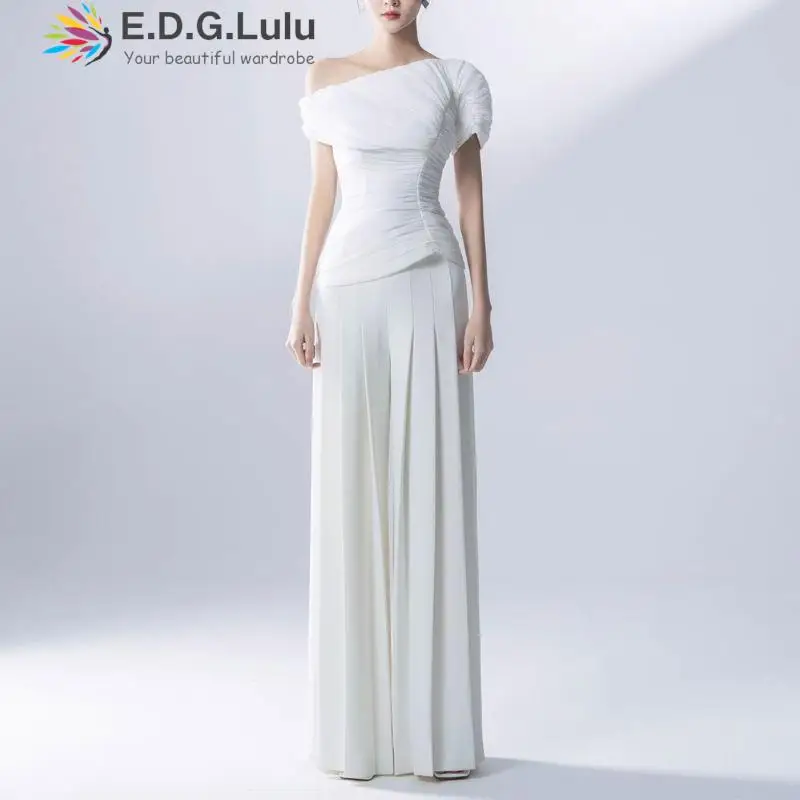EDGLuLu Design Asymmetrical Collar Short Sleeved Top Blouse+High Waisted Folds Wide Leg Pants 2 Piece Sets Women Outfit 0525
EDGLuLu Design Asymmetrical Collar Short Sleeved Top Blouse+High Waisted Folds Wide Leg Pants 2 Piece Sets Women Outfit 0525