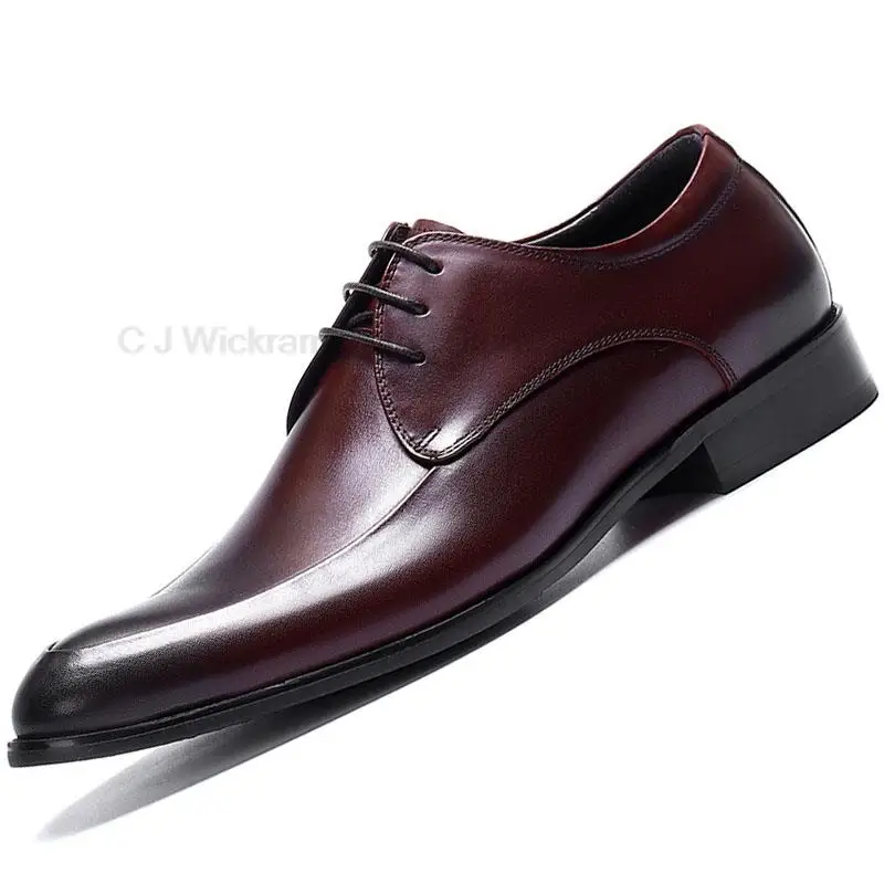 

Black Wine Red Derby Bridegroom Wedding Office Dress Formal Best Men Shoes Party Genuine Leather Original Business Designer Shoe