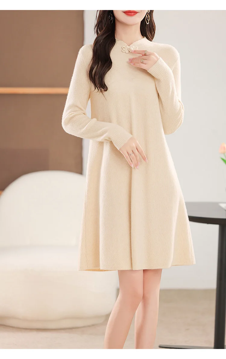 فستان نسائي طويل محبوك ، صوف ميرينو ، فستان تنحيف ، الأكثر مبيعًا في الشتاء والخريف ، جديد فستان نسائي طويل محبوك ، صوف ميرينو ، فستان تنحيف ، الأكثر مبيعًا في الشتاء والخريف ، جديد