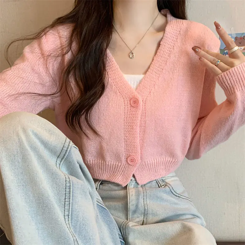 Crop Cardigan Women Slim Autumn Girlish All-match Ulzzang Tender V-neck Casual Outwear Aesthetic Classic Students Chic Clothing Crop Cardigan Women Slim Autumn Girlish All-match Ulzzang Tender V-neck Casual Outwear Aesthetic Classic Students Chic Clothing
