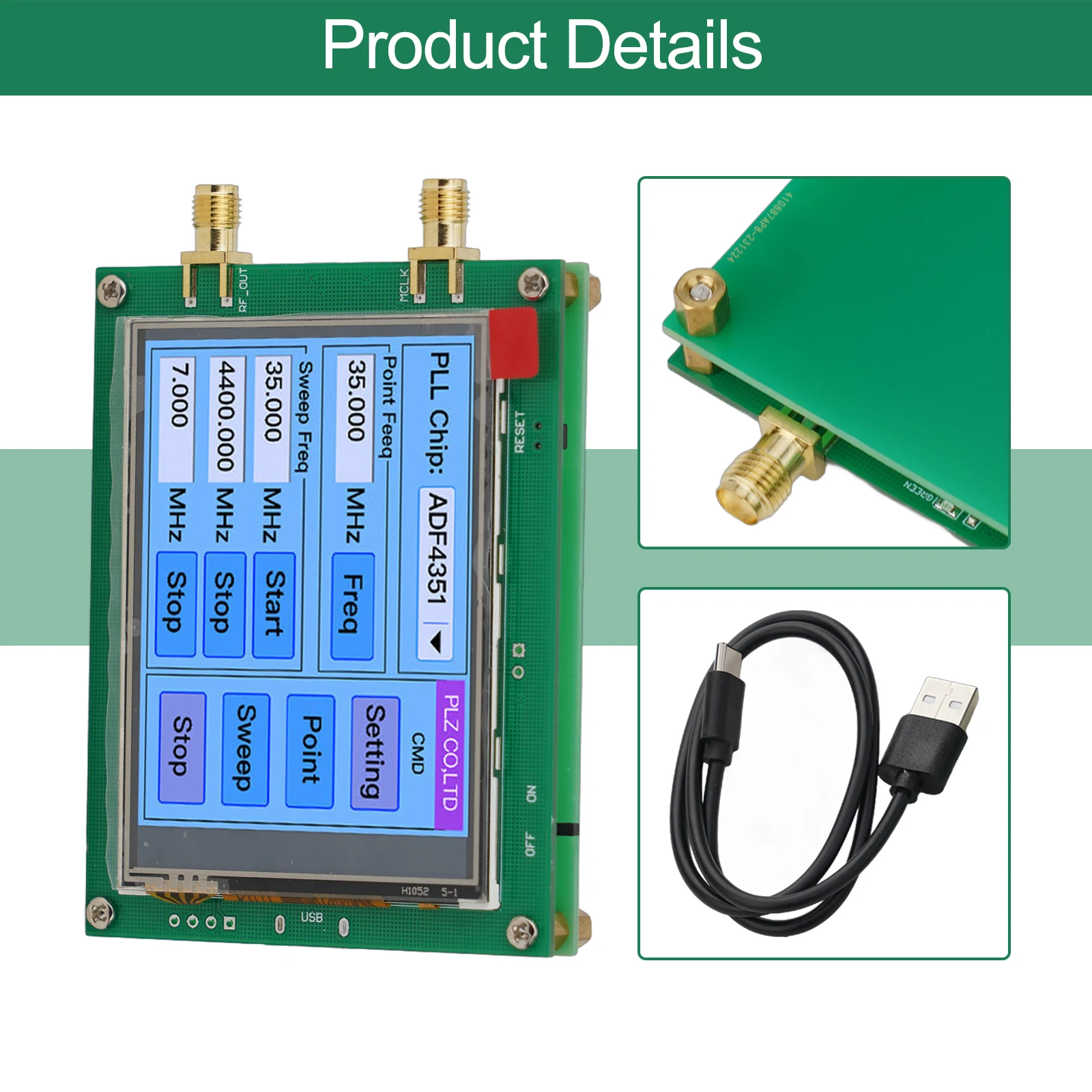 1set RF Signal Generator With USB Cable Touch Screen ADF4351 35M-4.4G RF Signal Generator PLL Sweep Frequency Generator
1set RF Signal Generator With USB Cable Touch Screen ADF4351 35M-4.4G RF Signal Generator PLL Sweep Frequency Generator