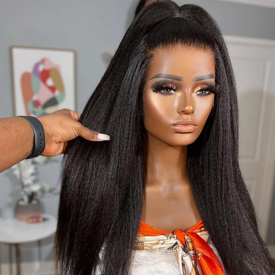 Soft Long Black 26 inch Yaki Kinky Straight Preplucked 180%Density Glueless Lace Front Wig For Black Women BabyHair Daily
Soft Long Black 26 inch Yaki Kinky Straight Preplucked 180%Density Glueless Lace Front Wig For Black Women BabyHair Daily