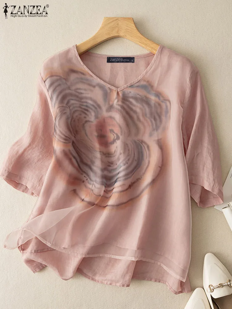 Summer Elegant Blouse ZANZEA Women Floral Shirt 3/4 Sleeve Tunic Tops Casual V-Neck Printed Blusas Femme Holiday Chemise Mujer
Summer Elegant Blouse ZANZEA Women Floral Shirt 3/4 Sleeve Tunic Tops Casual V-Neck Printed Blusas Femme Holiday Chemise Mujer