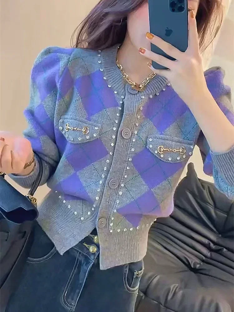 New Purple Knitted Sweater Spring Autumn Long Puff Sleeve Single Breasted Cardigan Korean Fashion Short Tops Y2k Cardigan
New Purple Knitted Sweater Spring Autumn Long Puff Sleeve Single Breasted Cardigan Korean Fashion Short Tops Y2k Cardigan