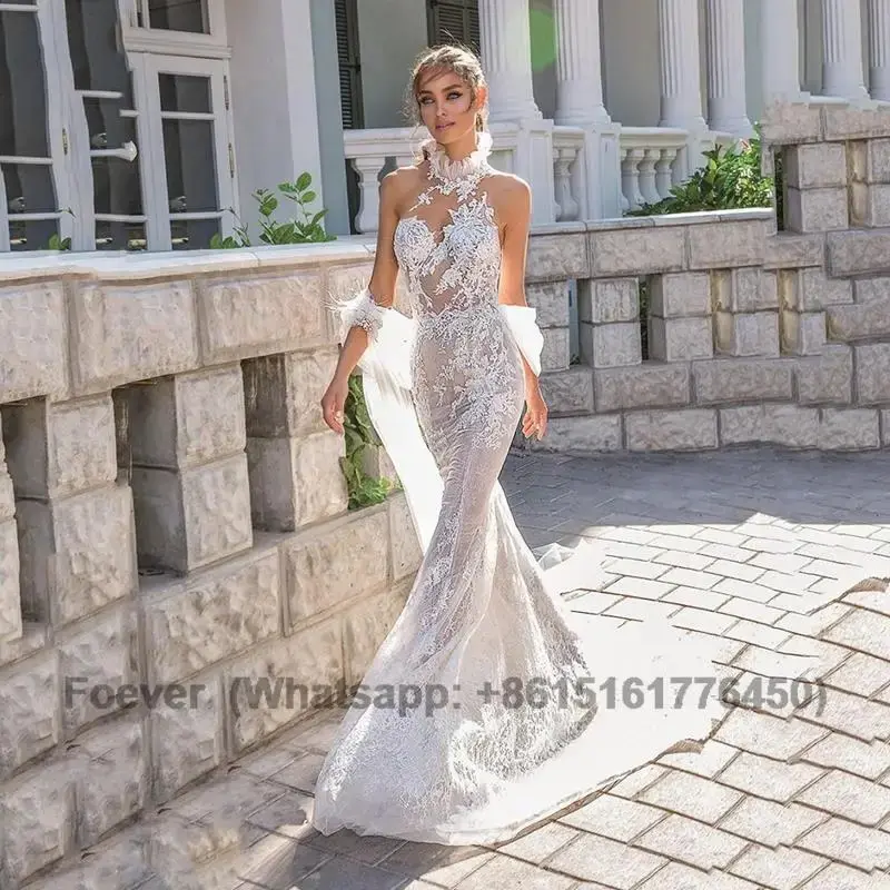 Halter Lace Applique Mermaid Wedding Dresses Sleeveless Open Back Bridal Gown High Neck Tulle Court Train Sexy Vestidos De Novia
Halter Lace Applique Mermaid Wedding Dresses Sleeveless Open Back Bridal Gown High Neck Tulle Court Train Sexy Vestidos De Novia