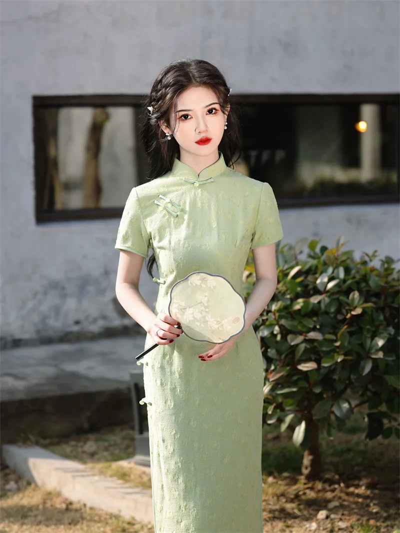 

Кружевное платье-Ципао средней длины, однотонное приталенное художественное ретро-платье с воротником-стойкой, в стиле Ципао, весна-лето