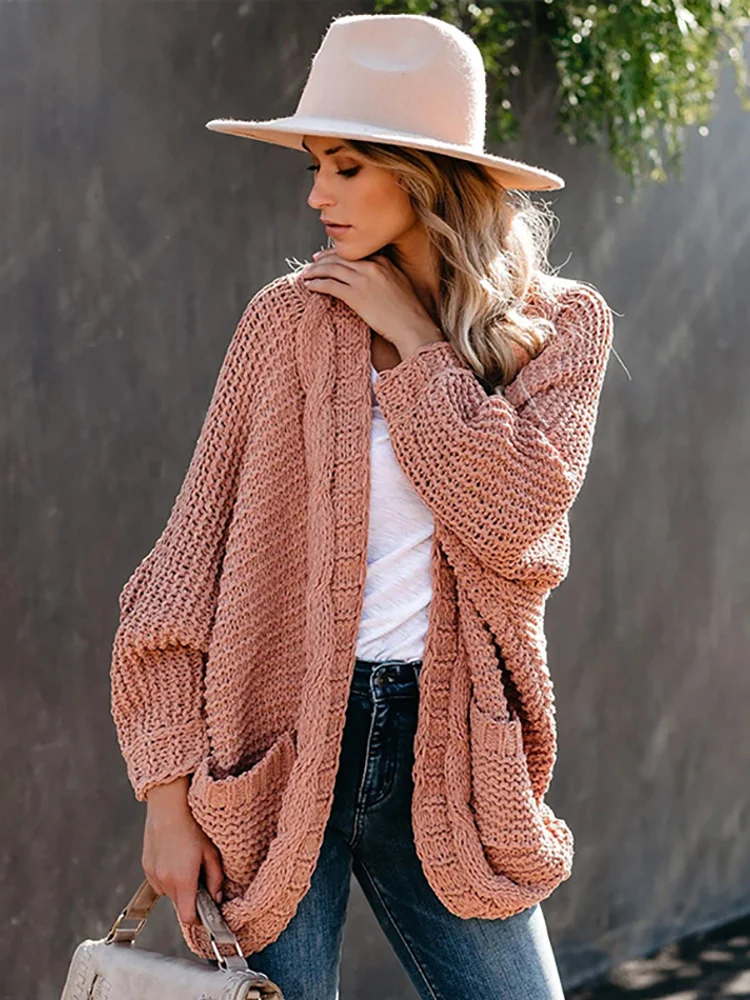 

Fitshinling Batwing Sleeve BOHO Knitted Cardigan Pockets Holiday Oversize Winter Coat Twist Loose Vintage Long Cardigans Women