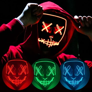 Halloween Scary Colplay Props LED Light Up Purge Mask Halloween Masquerade Mask LED Face Masks Cosplay Costume Supplies