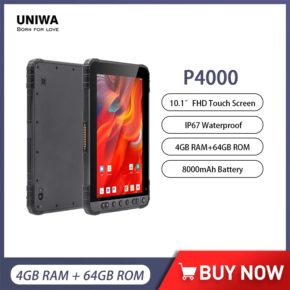 

UNIWA P4000 4G Rugged Tablet IP67 Waterproof 10" 4GB RAM+64GB ROM 13MP 8000mAh Android Fast Charge Tablet PC NFC Global Version