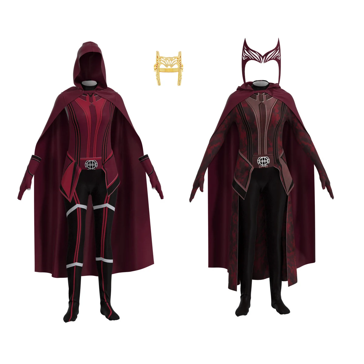 

Women&Girls Sexy Scarlet Witch Wanda Halloween Costume with Cloak Headband Superhero Maximoff Jumpsuit Cape Cosplay Full Set