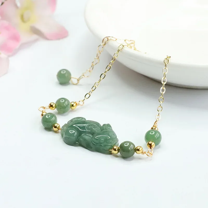 

Burmese Jade Pixiu Bracelets Jadeite Jewelry 925 Silver Designer Gemstone Emerald Carved Green Gifts Vintage Natural Talismans