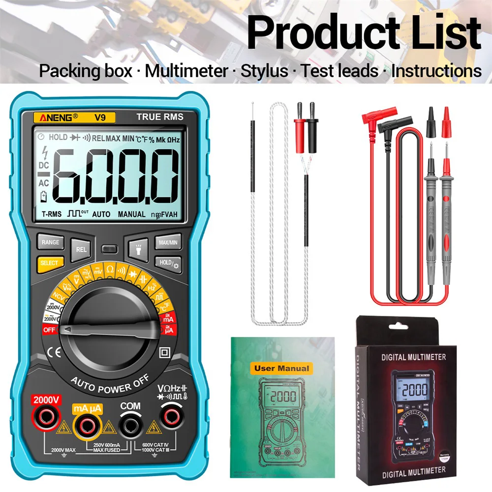 Portable Digital Multimeter High-precision 6000 Counts AC DC Voltage Tester Full-Auto Multimeter Measuring Instrument
Portable Digital Multimeter High-precision 6000 Counts AC DC Voltage Tester Full-Auto Multimeter Measuring Instrument