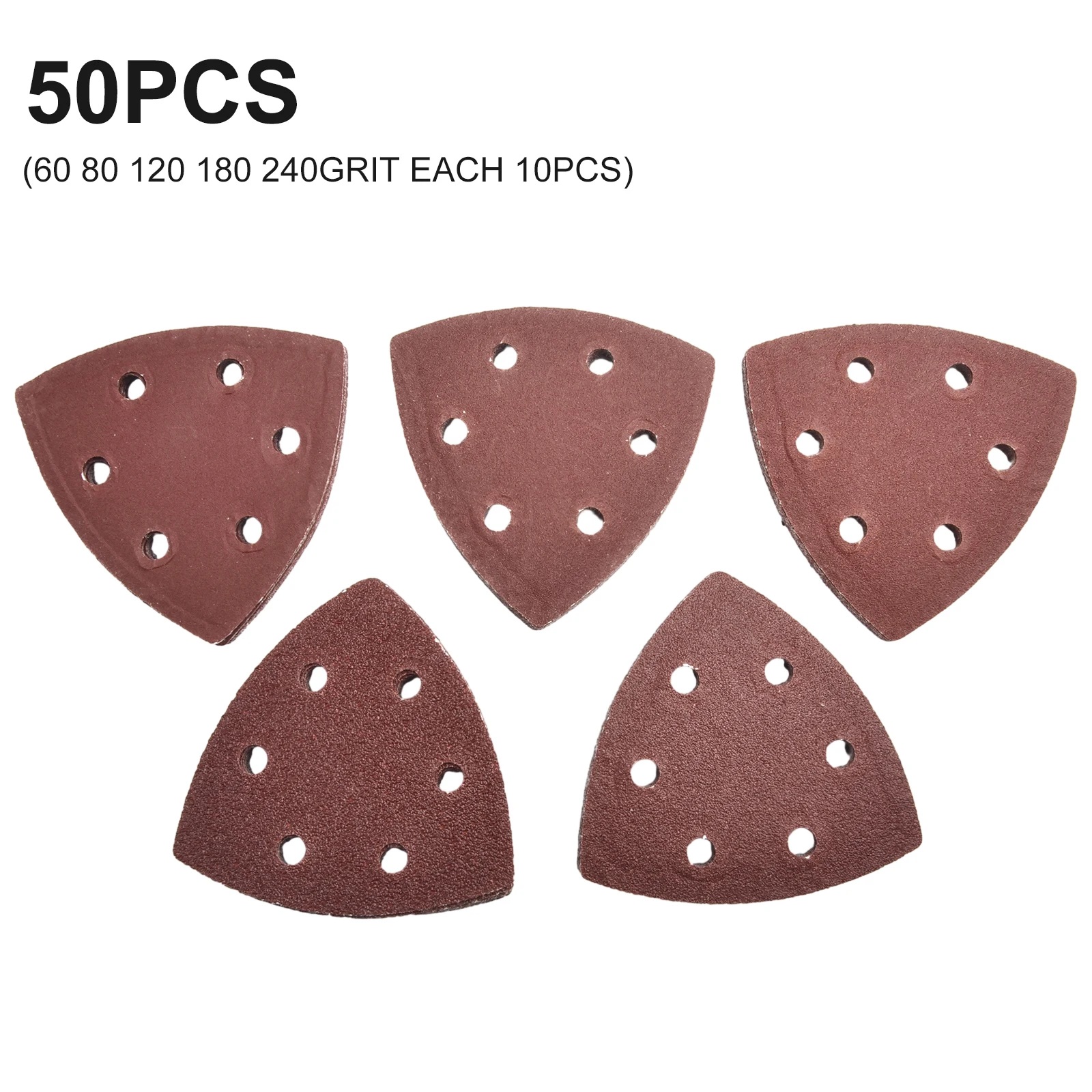 

Aluminum Oxide 50pcs Sanding Sheets Paper Pads Set Triangle Sandpaper 60 80 120 180 240 Grit 6 Hole For Dust Extraction