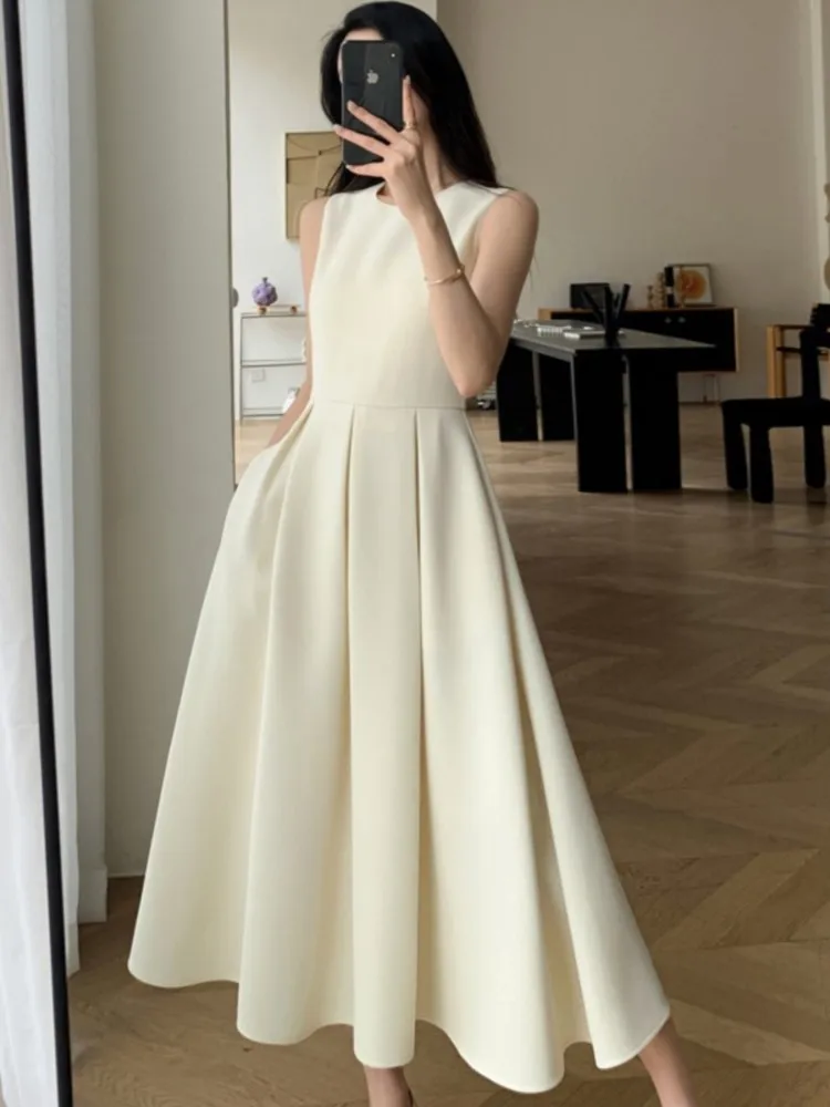 French Elegant Sleeveless A-line Women Prom Dress Summer Fashion Pleated Slim Waist Female Evening Party Clothing Vestidos Robe
French Elegant Sleeveless A-line Women Prom Dress Summer Fashion Pleated Slim Waist Female Evening Party Clothing Vestidos Robe