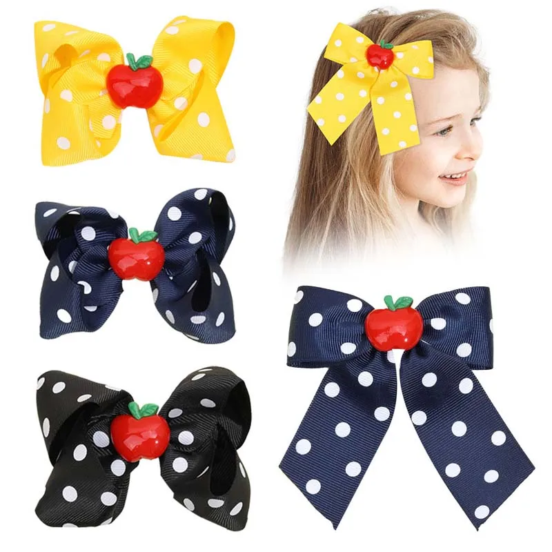 

ncmama 2Pcs/set Big Bows Hair Clip For Students Girls Cute Dot Print Hairpins Barrettes Back To School Baby Hair Accessories