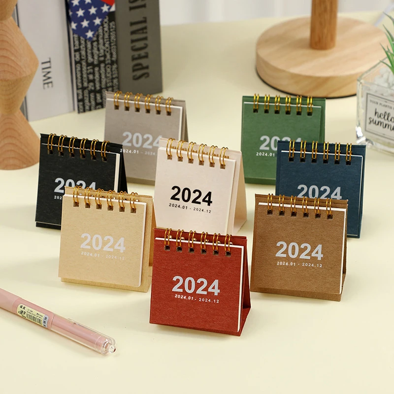 

Refreshing Simple Solid Color 2024 Mini Portable Desktop Paper Calendar Creative Table Coil Calendar Office Desk Decoration