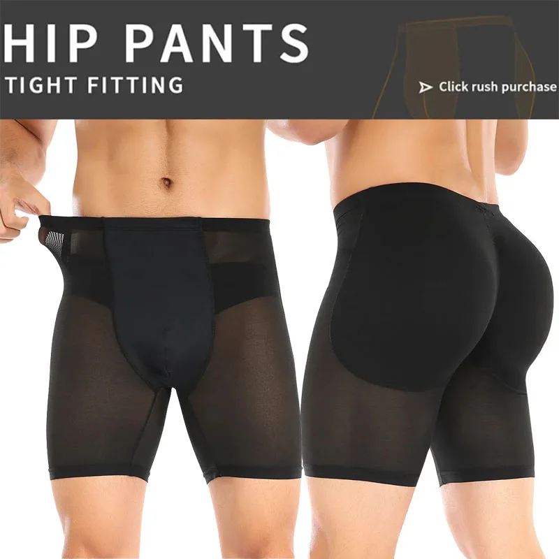 

Men's Padded Shapewear Panties Seamless Butt Lifter Comfort Brief Hip Enhancer Tummy Control Underwear Plus Size Black Boxer