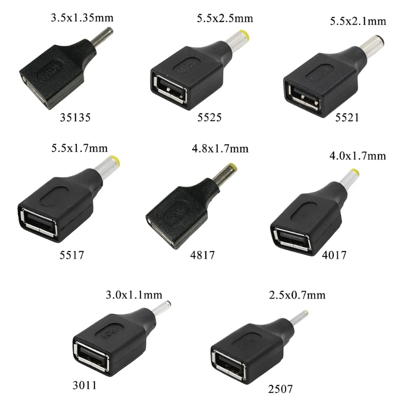 USB to Adapter, USB Female to .5/3.0/3.5/4.0/4.8/5.5mm Male Charging Convertor Adaptor Connector for Laptop
USB to Adapter, USB Female to .5/3.0/3.5/4.0/4.8/5.5mm Male Charging Convertor Adaptor Connector for Laptop