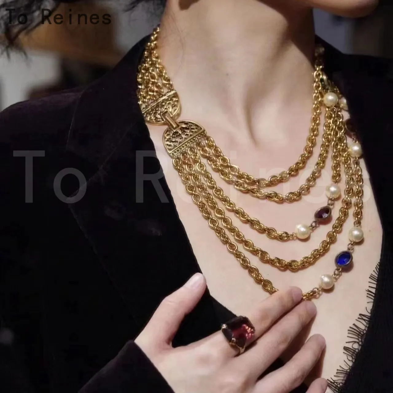 

Винтажное многослойное ожерелье To Reines с золотым жемчугом для женщин, модное женское ожерелье с подвеской, роскошные ювелирные украшения, ожерелья для женщин
